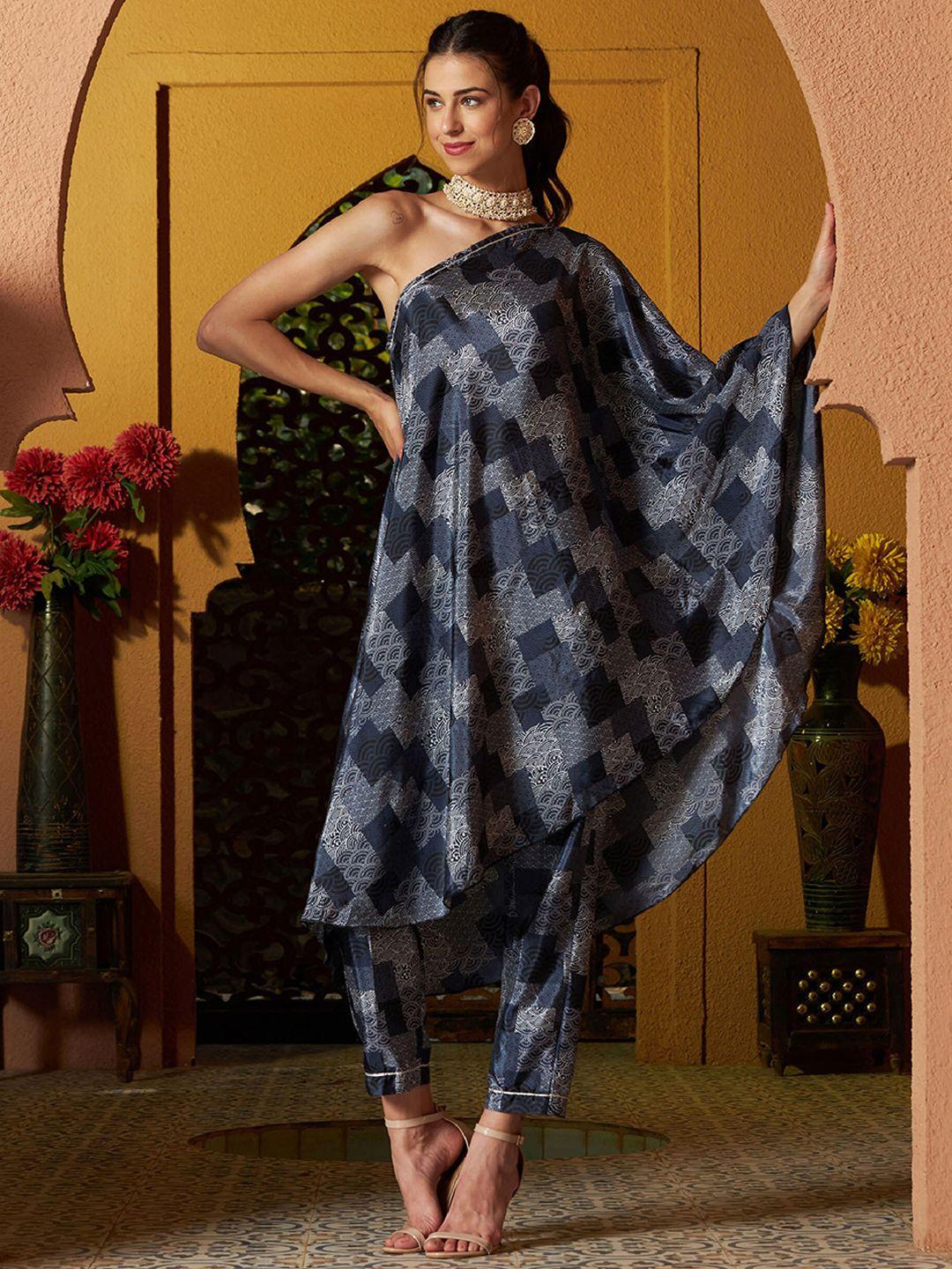 shae by sassafras printed one shoulder kaftan kurta and trouser