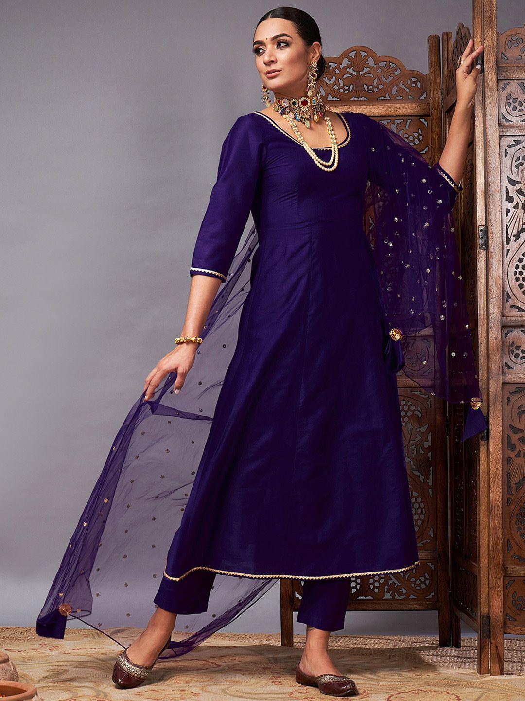 shae by sassafras purple empire gotta pattai anarkali kurta with trousers & with dupatta