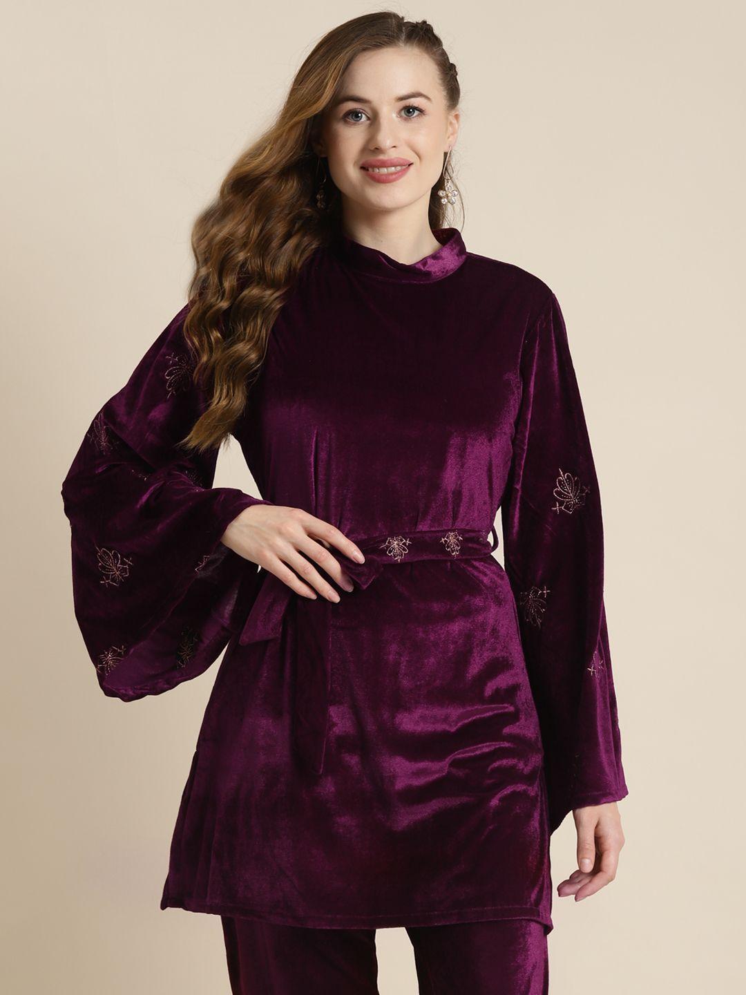 shae by sassafras purple flared sleeves velvet kurti