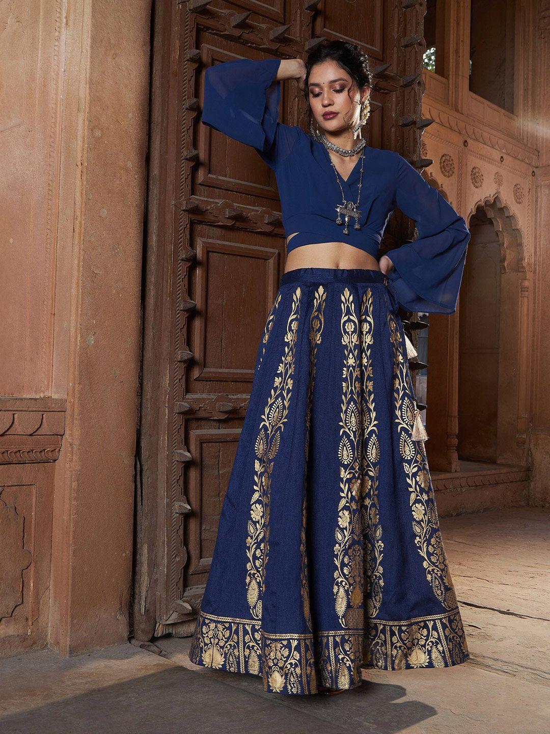 shae by sassafras ready to wear lehenga & v-neck crop flared sleeves blouse