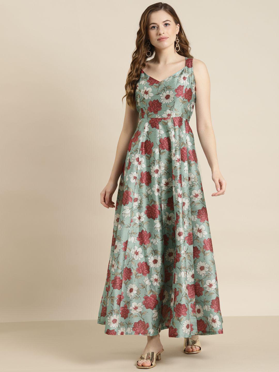 shae by sassafras sea green & maroon floral maxi dress