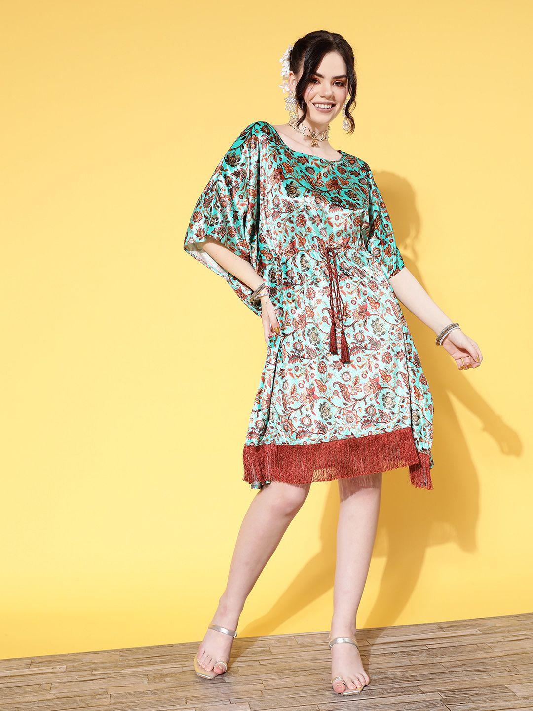 shae by sassafras sea green floral print velvet kaftan ethnic dress