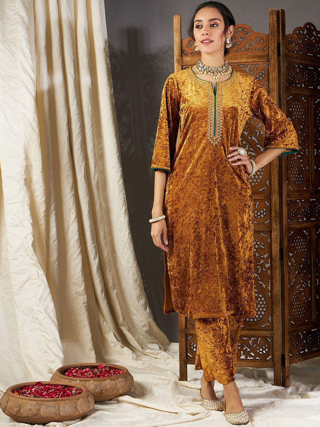 shae by sassafras thread work velvet kurta