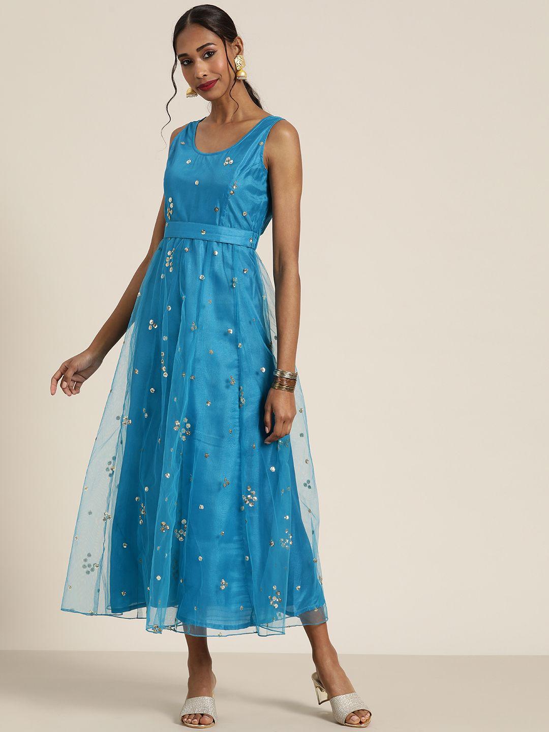 shae by sassafras turquoise blue embellished ethnic a-line midi dress