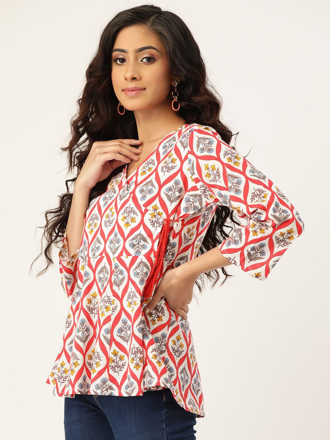 shae by sassafras white & red geometric printed wrap top