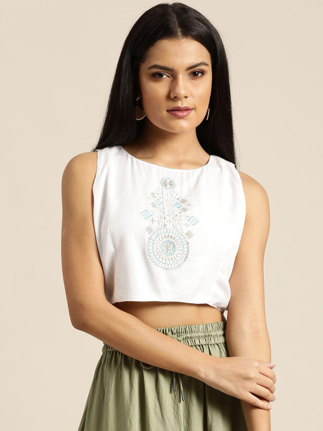 shae by sassafras white embroidered liva regular crop top