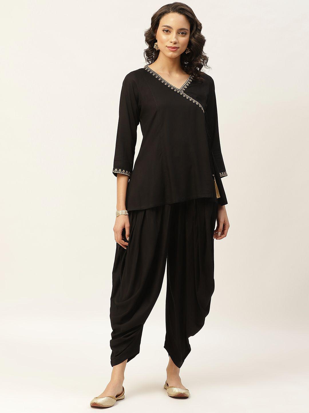 shae by sassafras women black solid angrakha top with dhoti pants