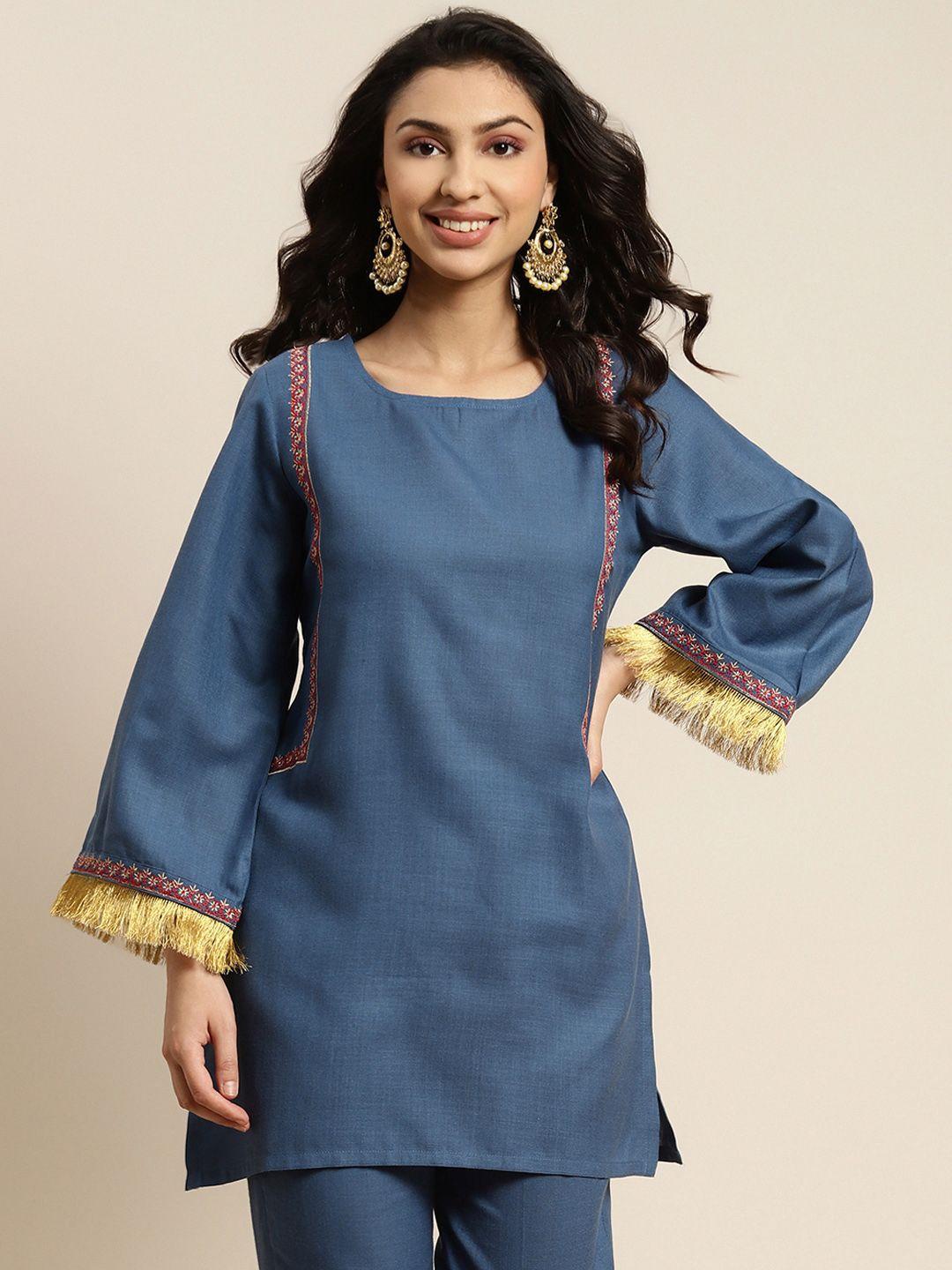 shae by sassafras women blue embroidered detail kurta