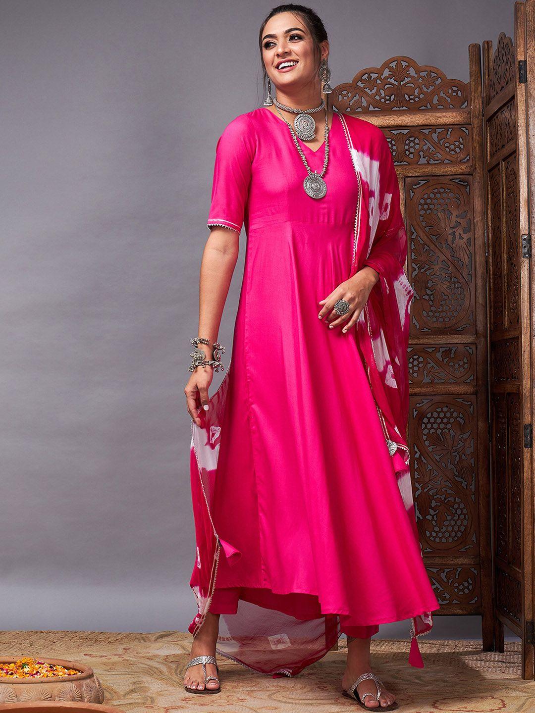 shae by sassafras women fuchsia regular kurta with trousers & with dupatta