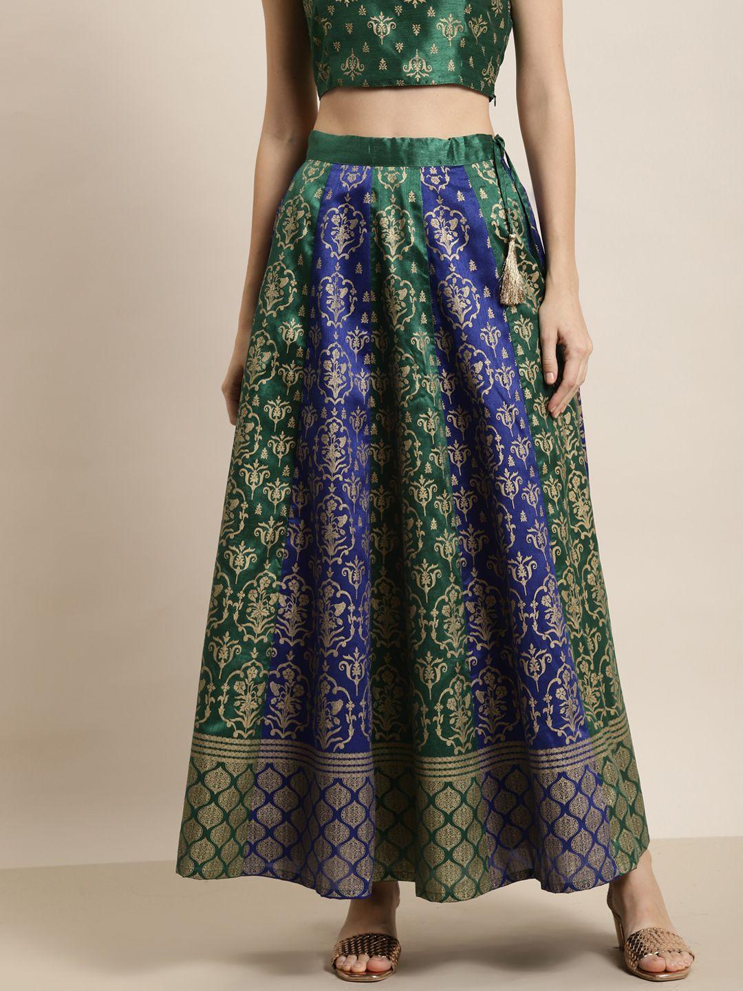 shae by sassafras women green & blue ethnic motifs foil print anarkali skirt