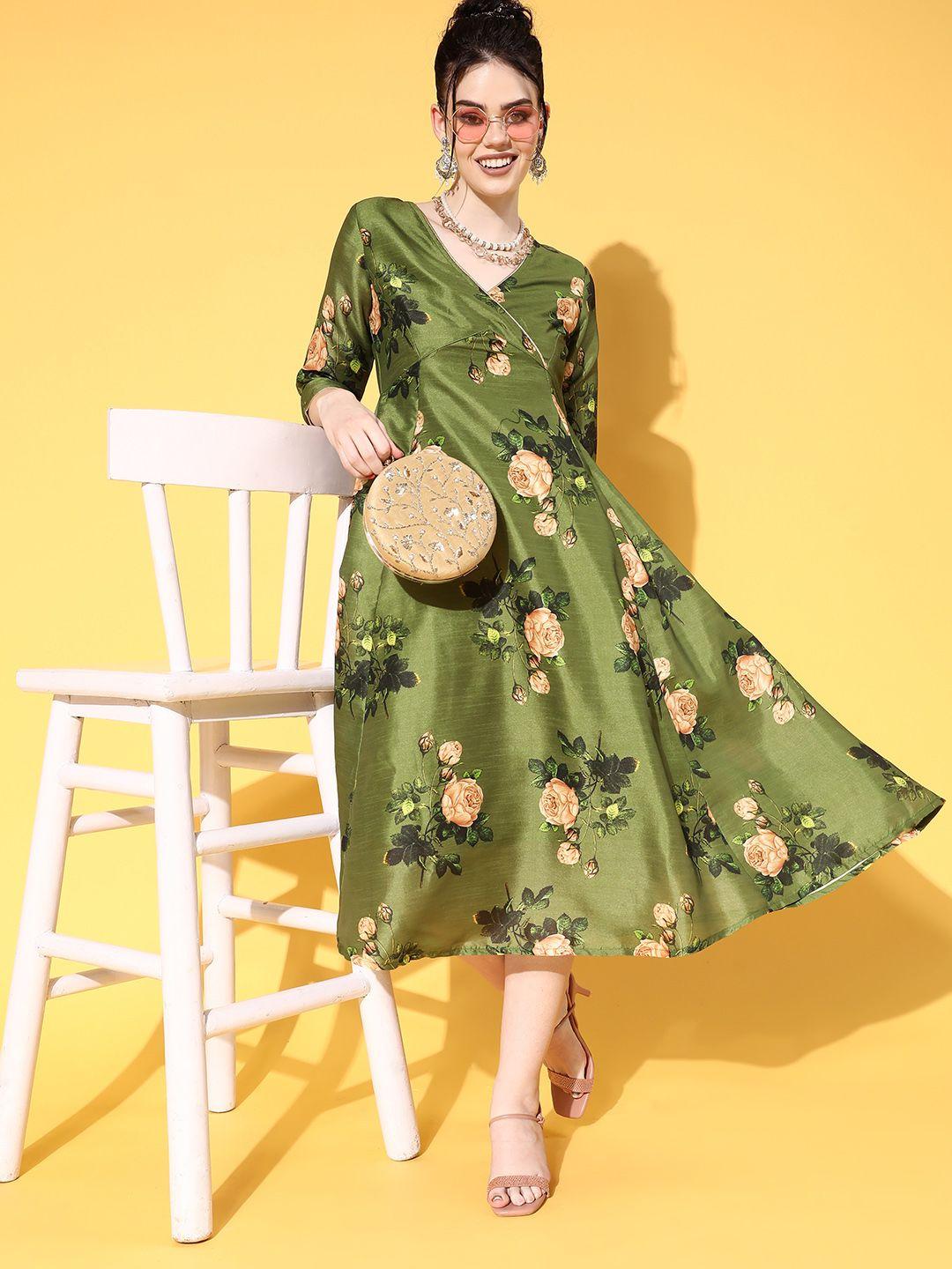 shae by sassafras women green floral wrap it up dress
