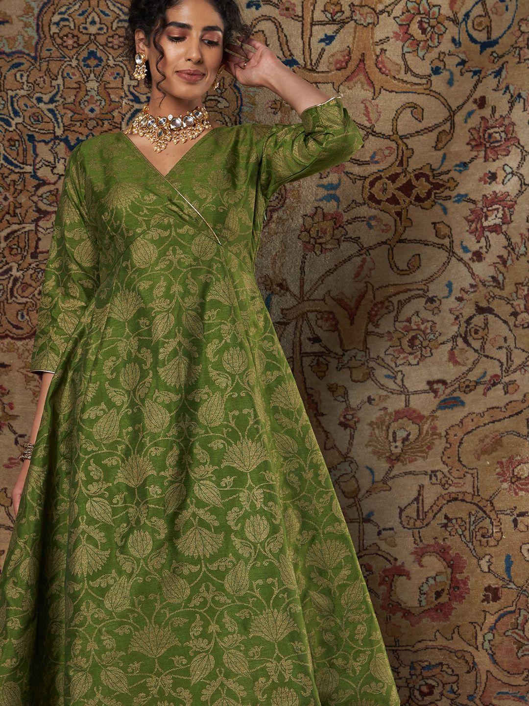 shae by sassafras women green printed midi length ethnic dress