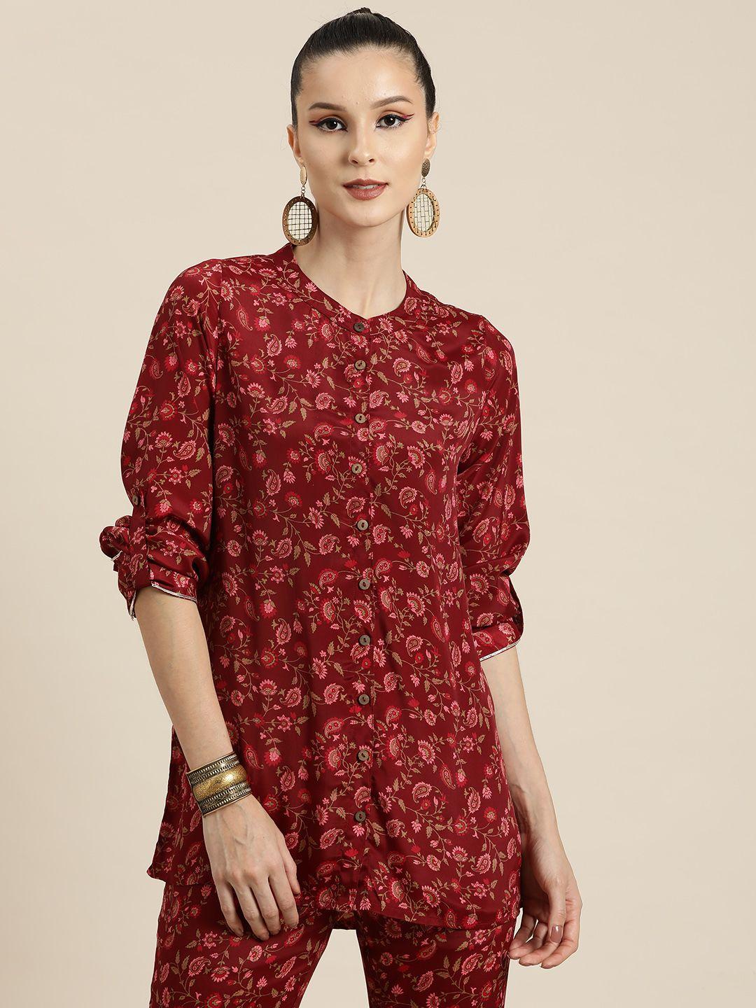 shae by sassafras women maroon floral printed shirt