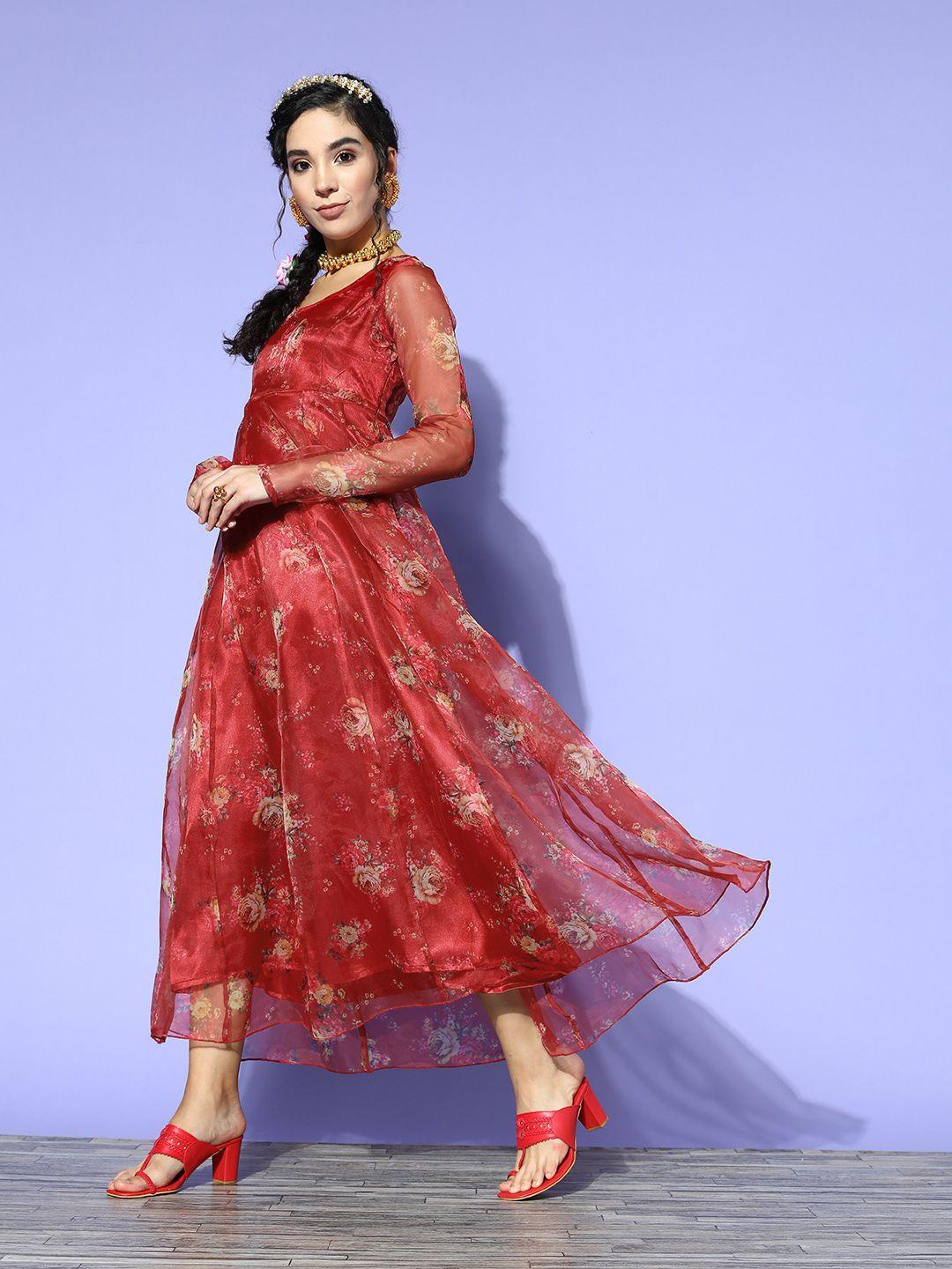 shae by sassafras women maroon floral such a mesh dress