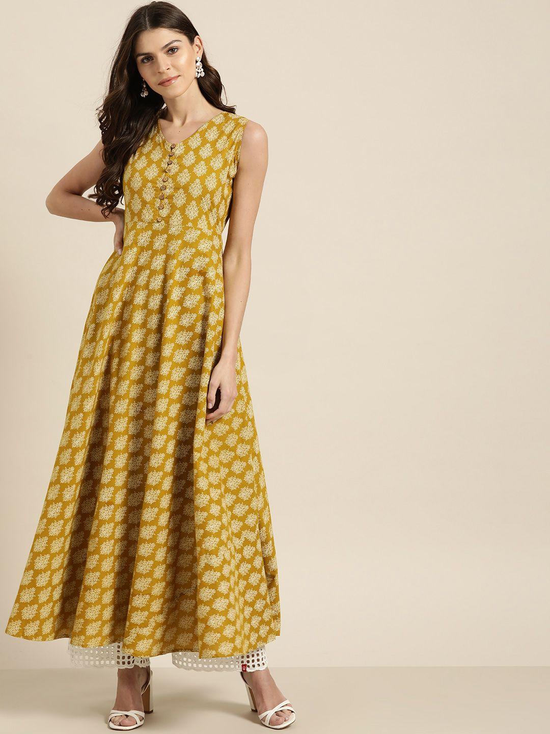 shae by sassafras women mustard yellow & white printed a-line kurta