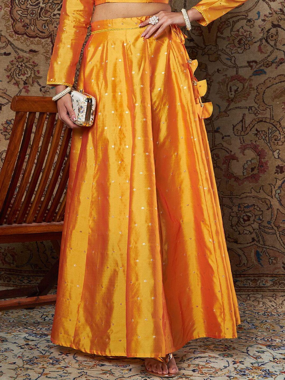 shae by sassafras women mustard-yellow self-design anarkali skirt lehanga