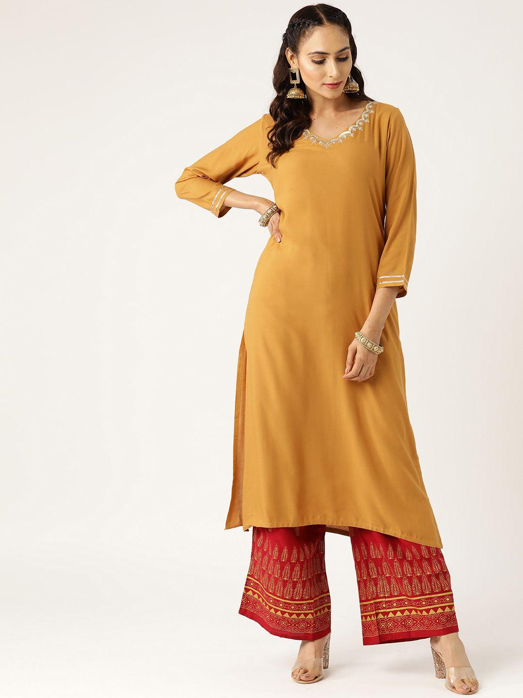 shae by sassafras women mustard yellow solid straight kurta