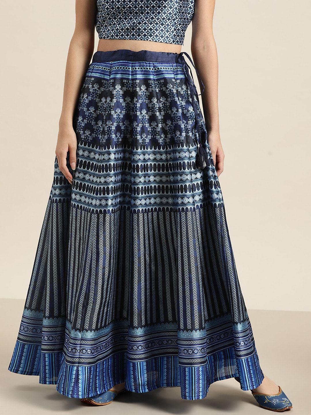 shae by sassafras women navy & white printed anarkali skirt