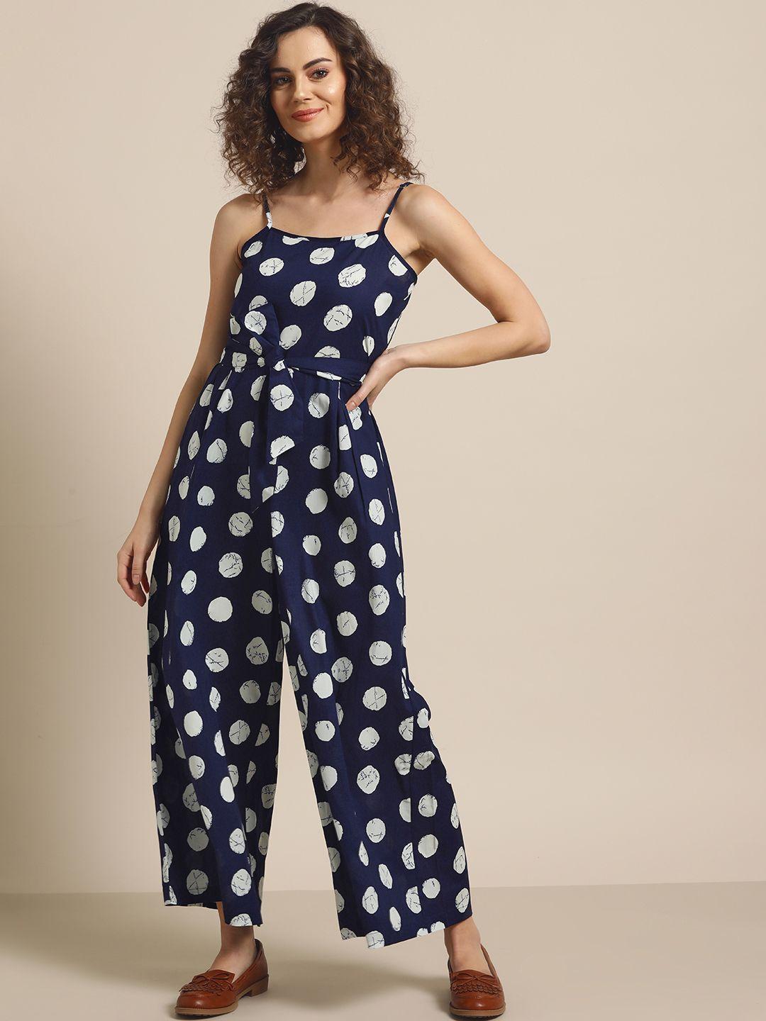 shae by sassafras women navy blue & white printed basic jumpsuit