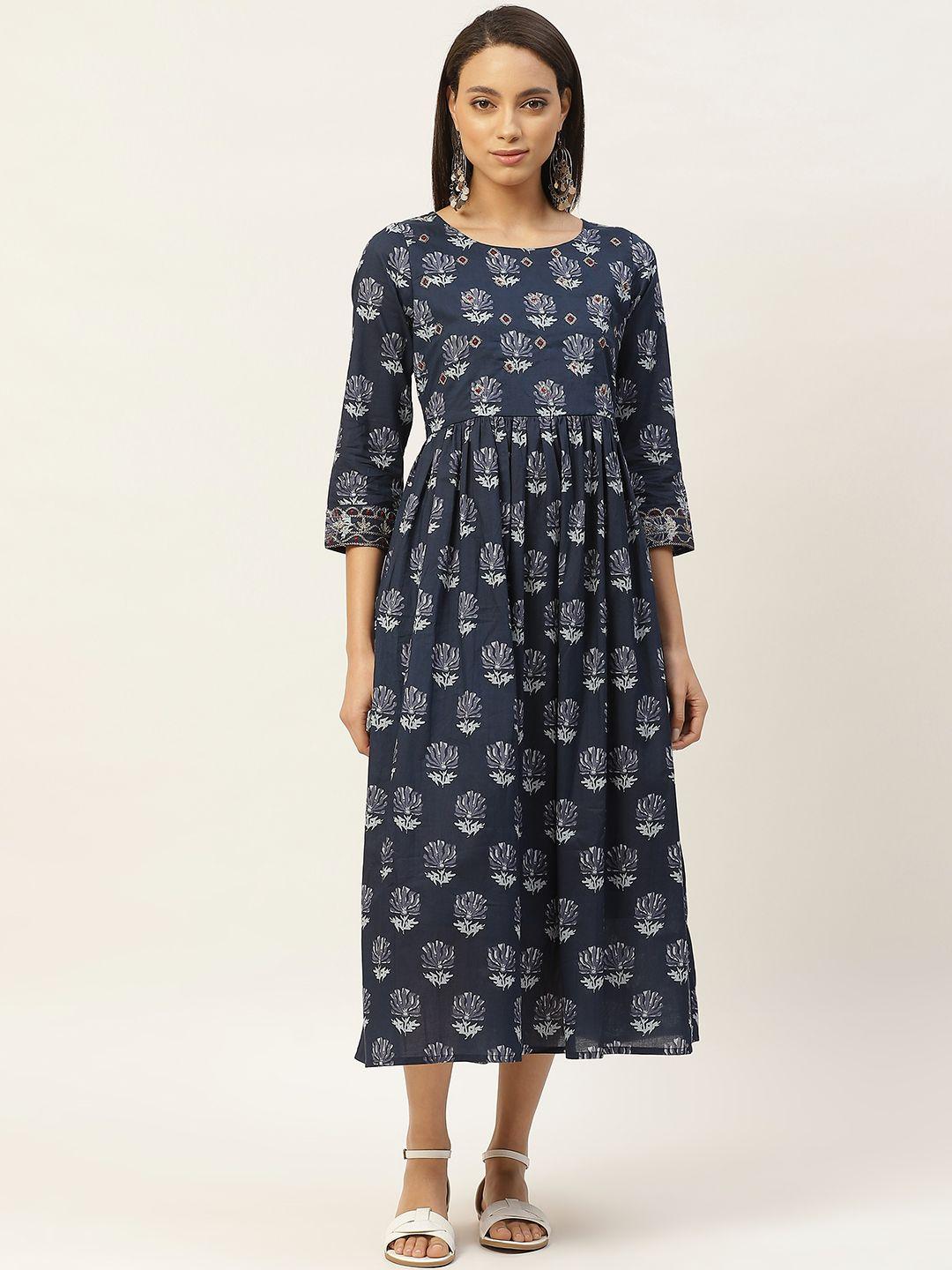 shae by sassafras women navy blue cotton printed a-line dress