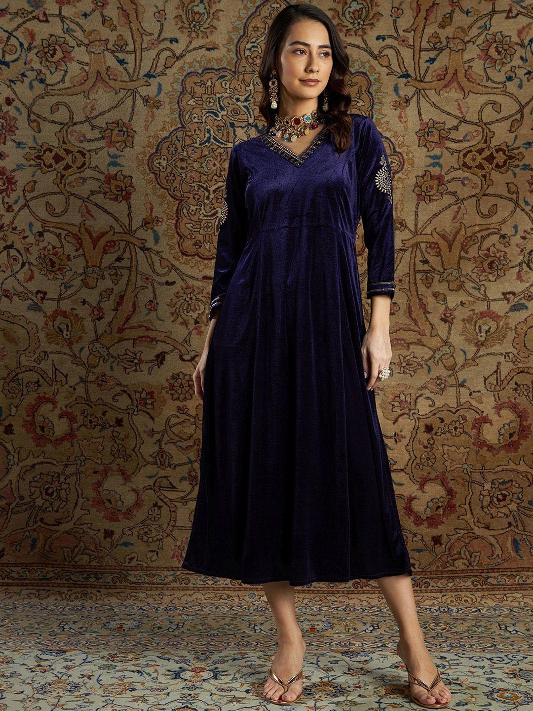 shae by sassafras women navy blue embroidered anarkali dress