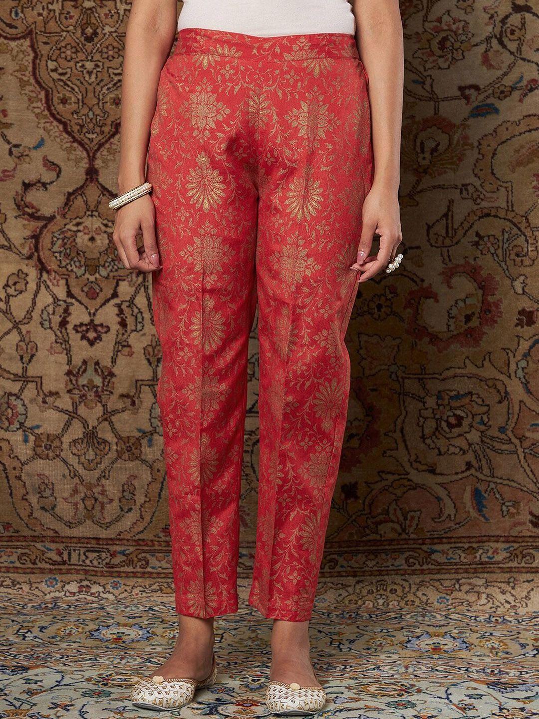 shae by sassafras women orange ethnic motifs printed tapered fit trousers