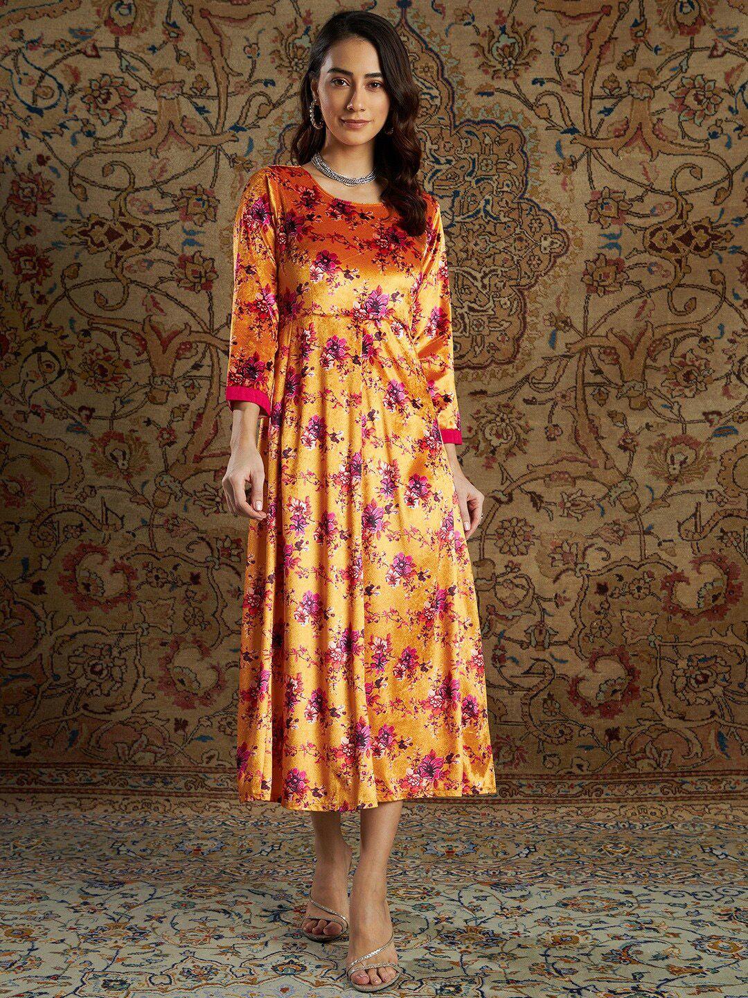 shae by sassafras women orange printed velvet maxi ethnic dresses