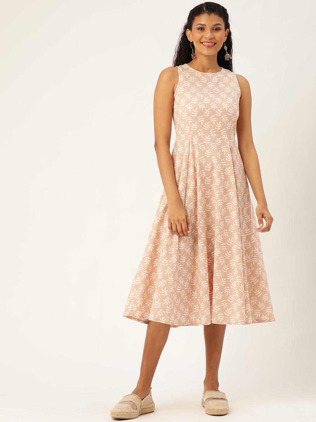 shae by sassafras women peach-coloured & white floral print a-line dress