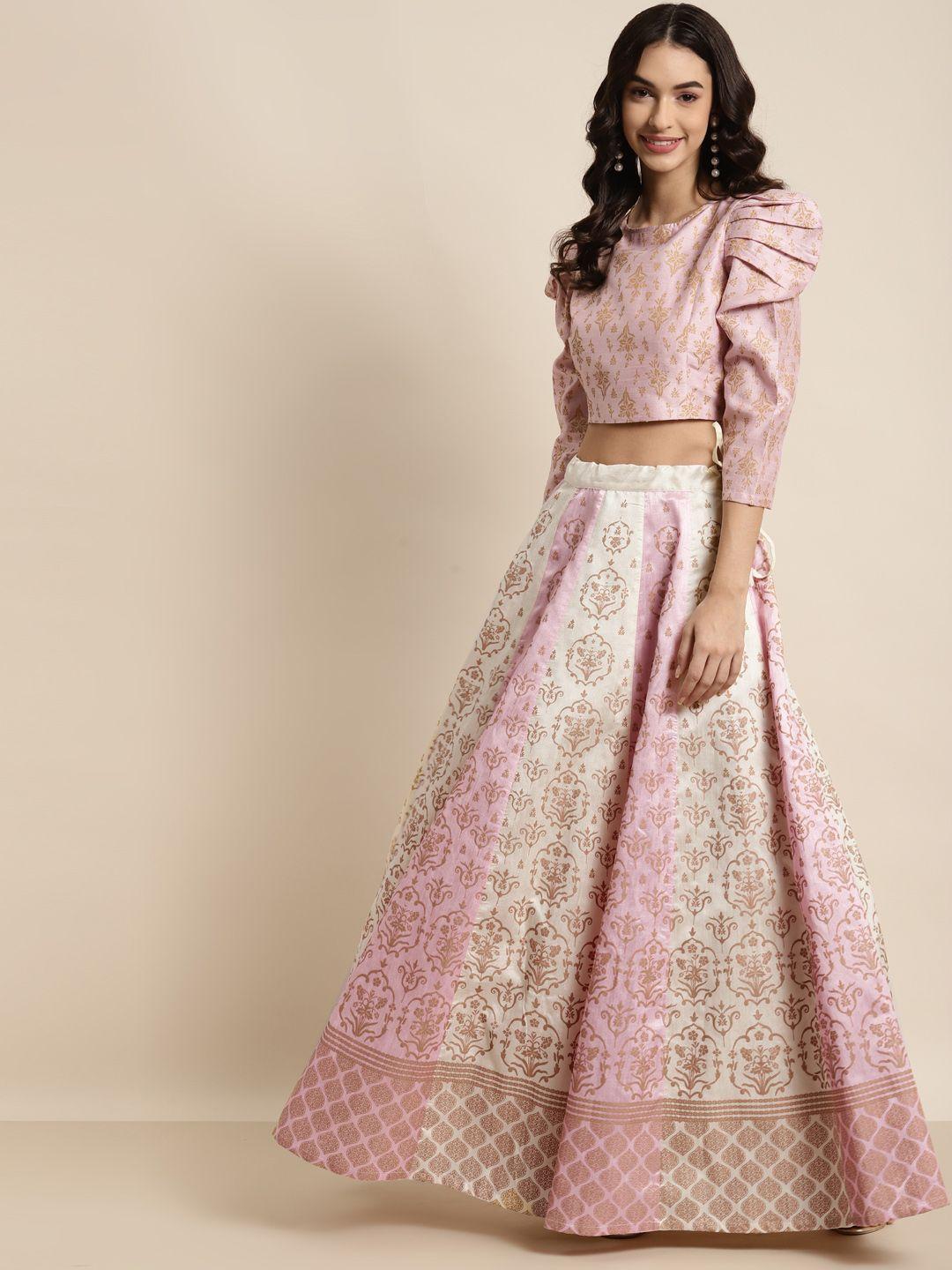 shae by sassafras women pink & cream foil floral anarkali maxi skirt