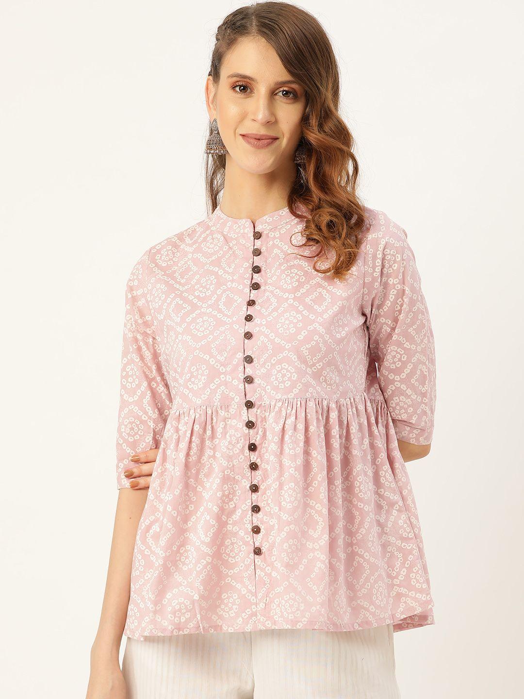 shae by sassafras women pink & white bandhej print a-line pure cotton top