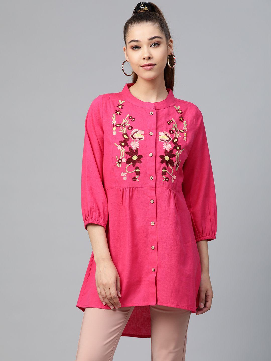 shae by sassafras women pink embroidered high-low tunic
