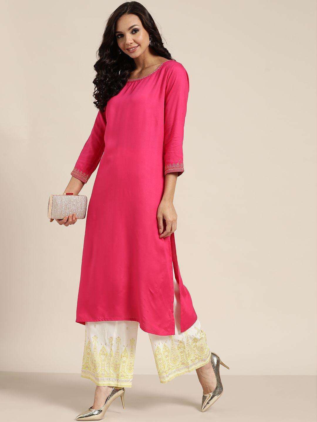 shae by sassafras women pink solid liva straight kurta