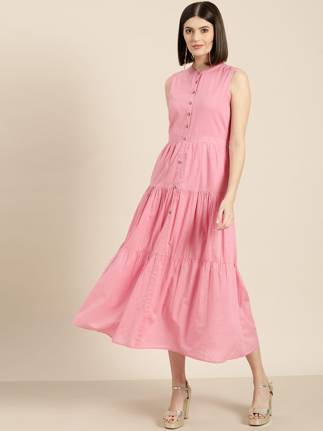 shae by sassafras women pink solid maxi tiered dress