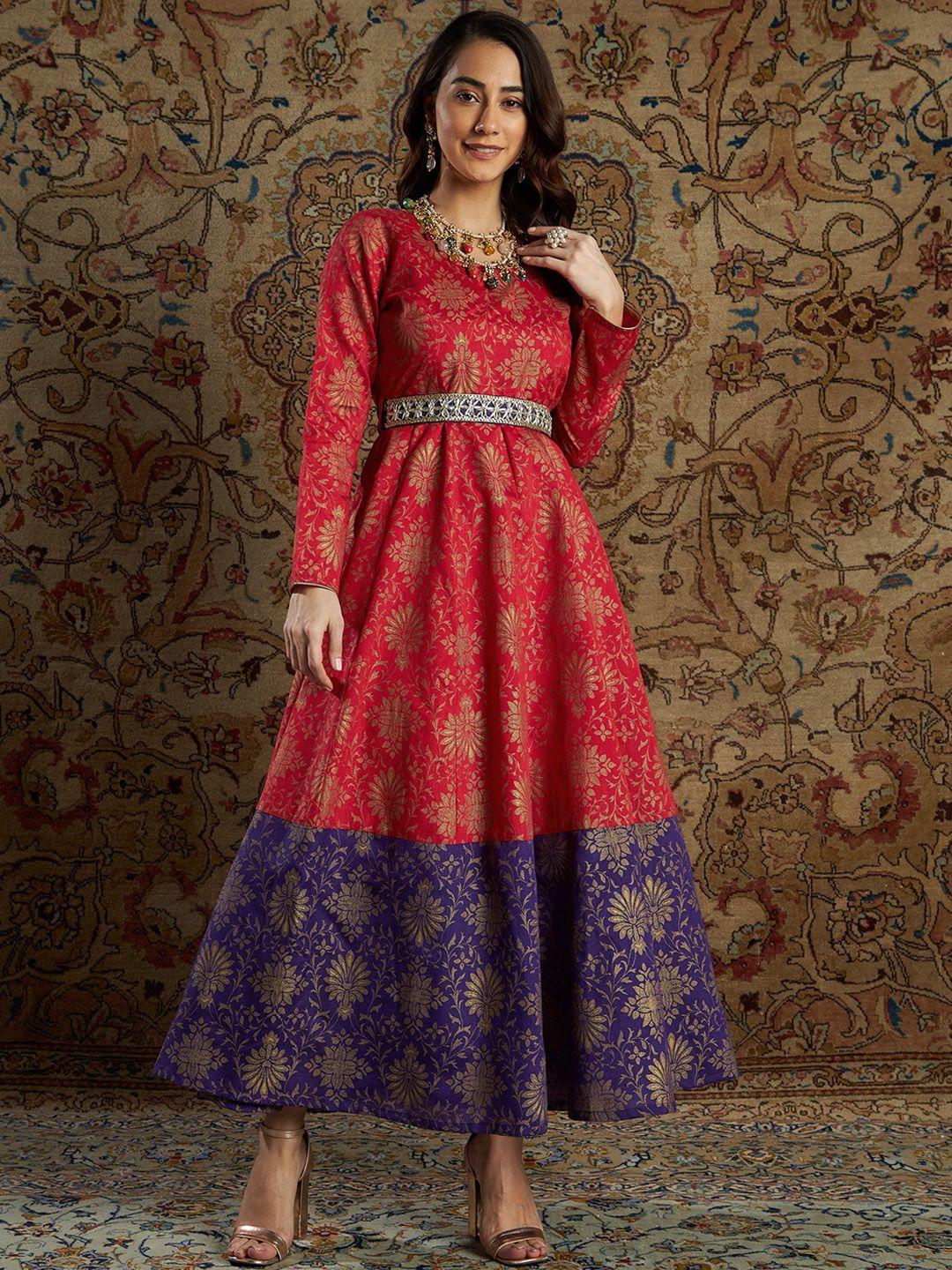 shae by sassafras women plus size red & purple brocade maxi ethnic dress