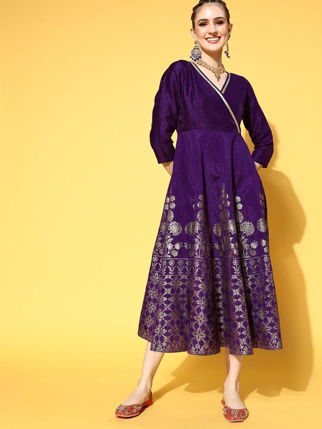 shae by sassafras women purple polyester brocade ethnic dress