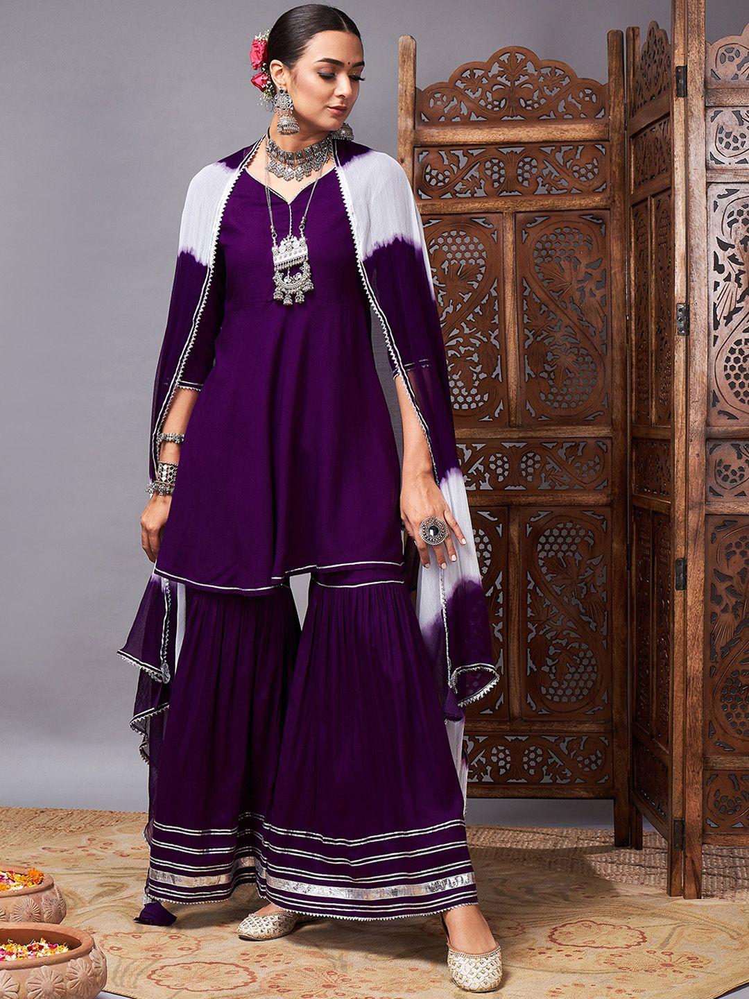 shae by sassafras women purple regular kurta with sharara & with dupatta