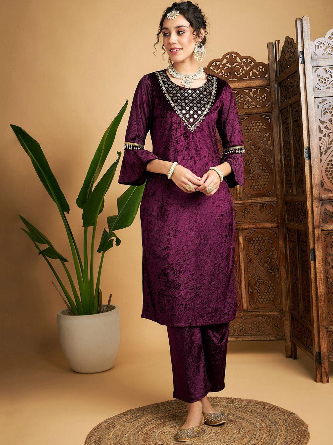 shae by sassafras women purple velvet kurta