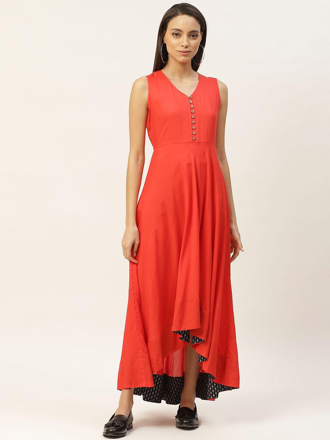 shae by sassafras women red solid high-low maxi dress