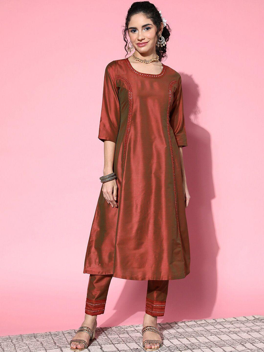 shae by sassafras women rust mirror work kurta