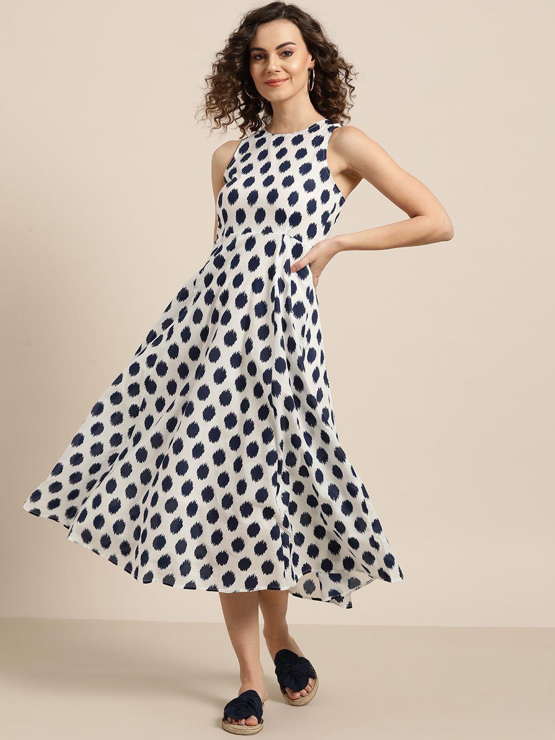 shae by sassafras women white & navy blue printed fit & flare dress