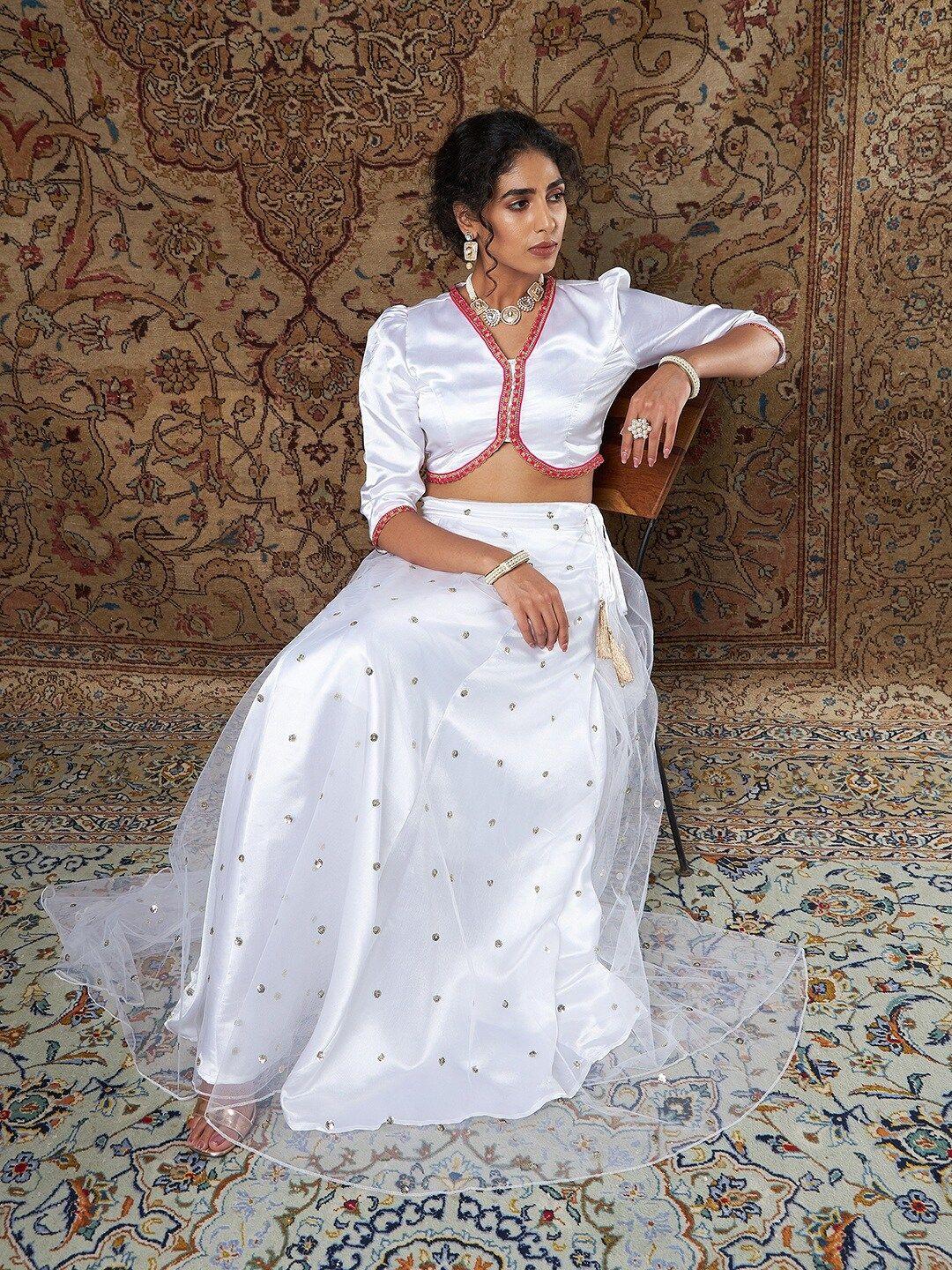 shae by sassafras women white & silver embroidered sequinned ready to wear lehenga choli