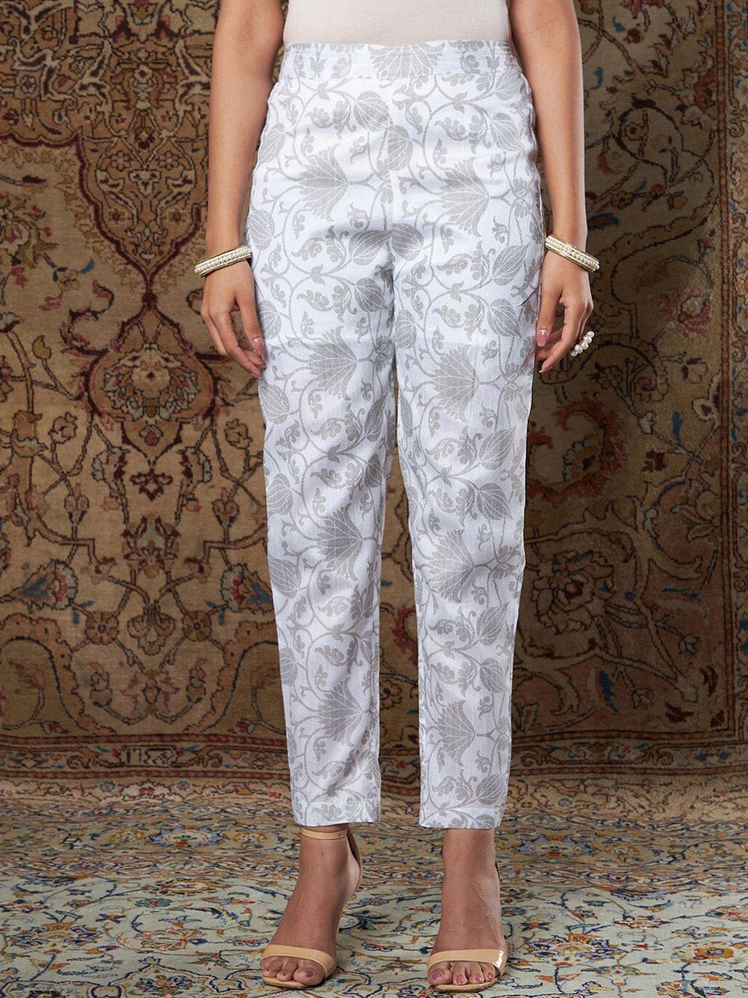 shae by sassafras women white ethnic motifs printed tapered fit culottes trousers