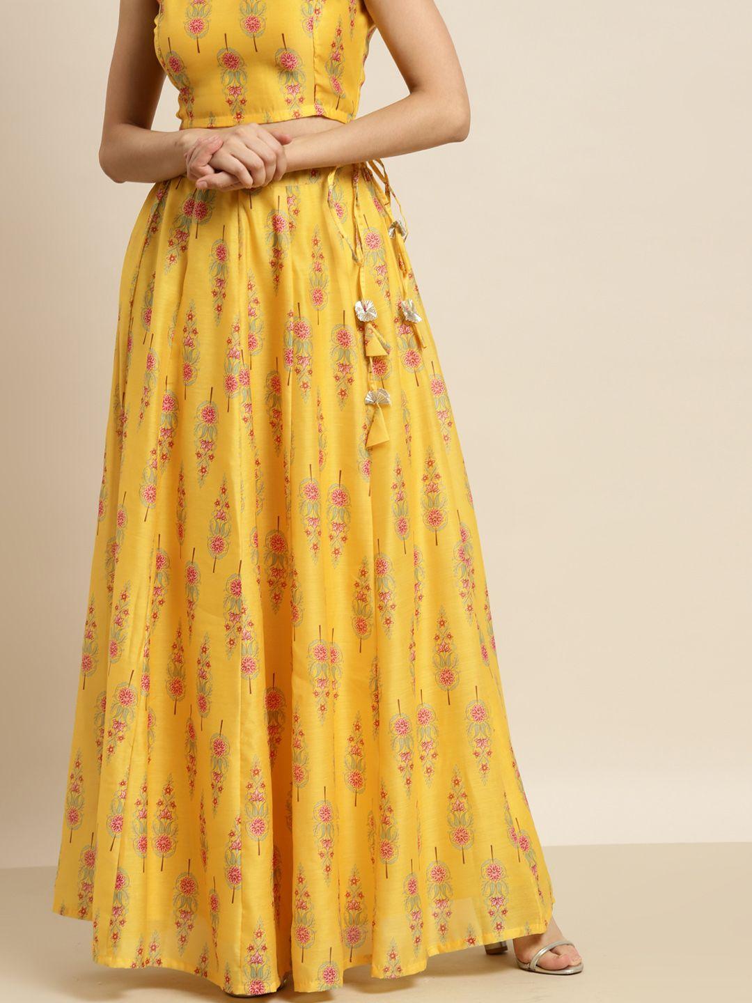 shae by sassafras women yellow & pink ethnic motifs printed flared maxi skirt