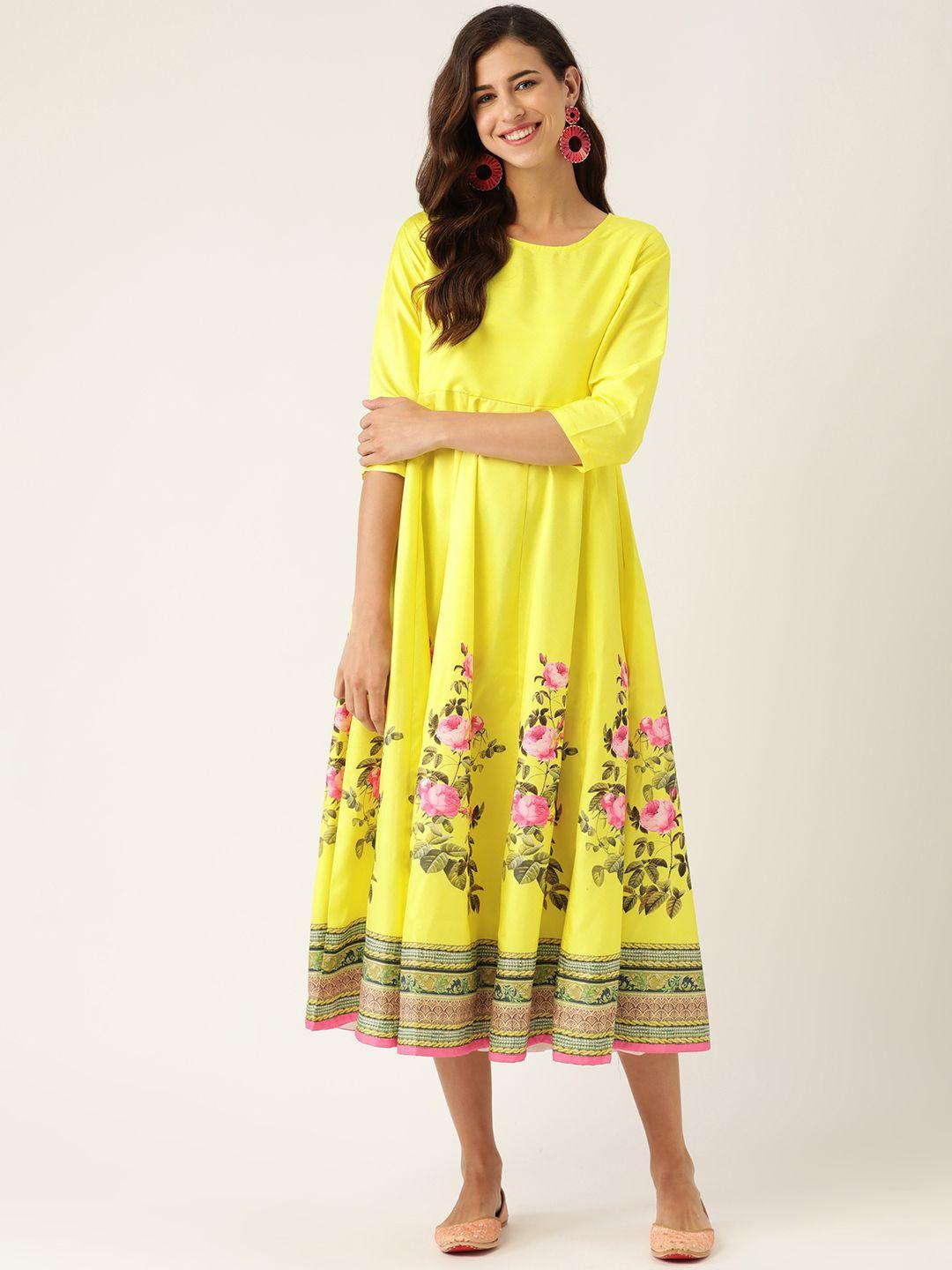 shae by sassafras yellow & pink ethnic motifs ethnic a-line midi dress