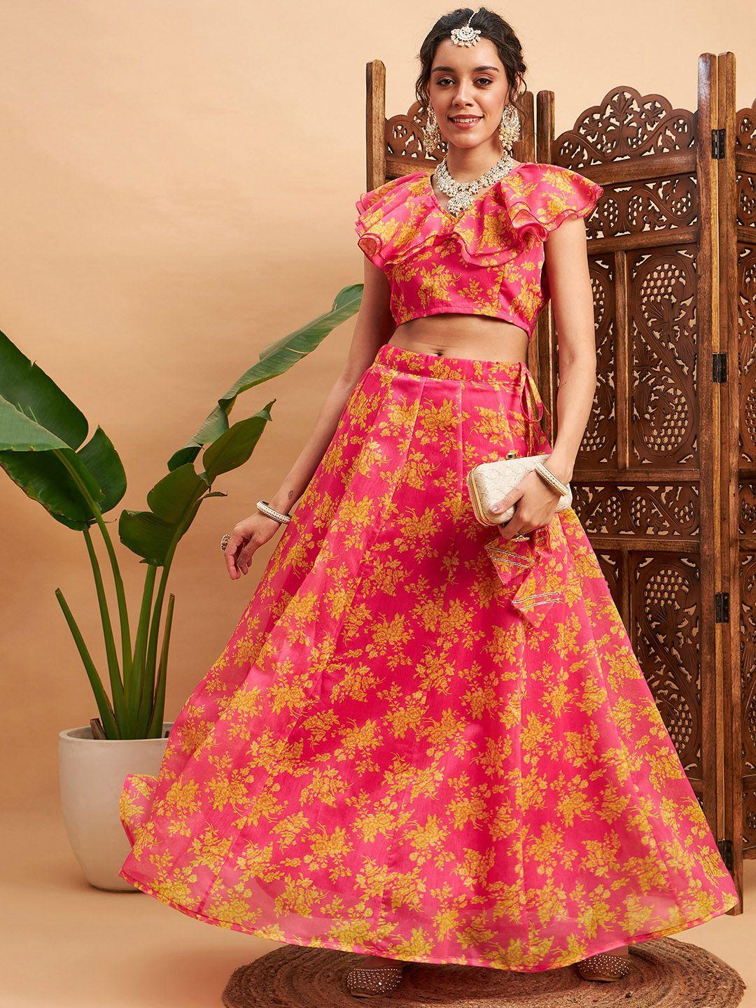 shae by sassafras yellow & pink printed ready to wear lehenga &