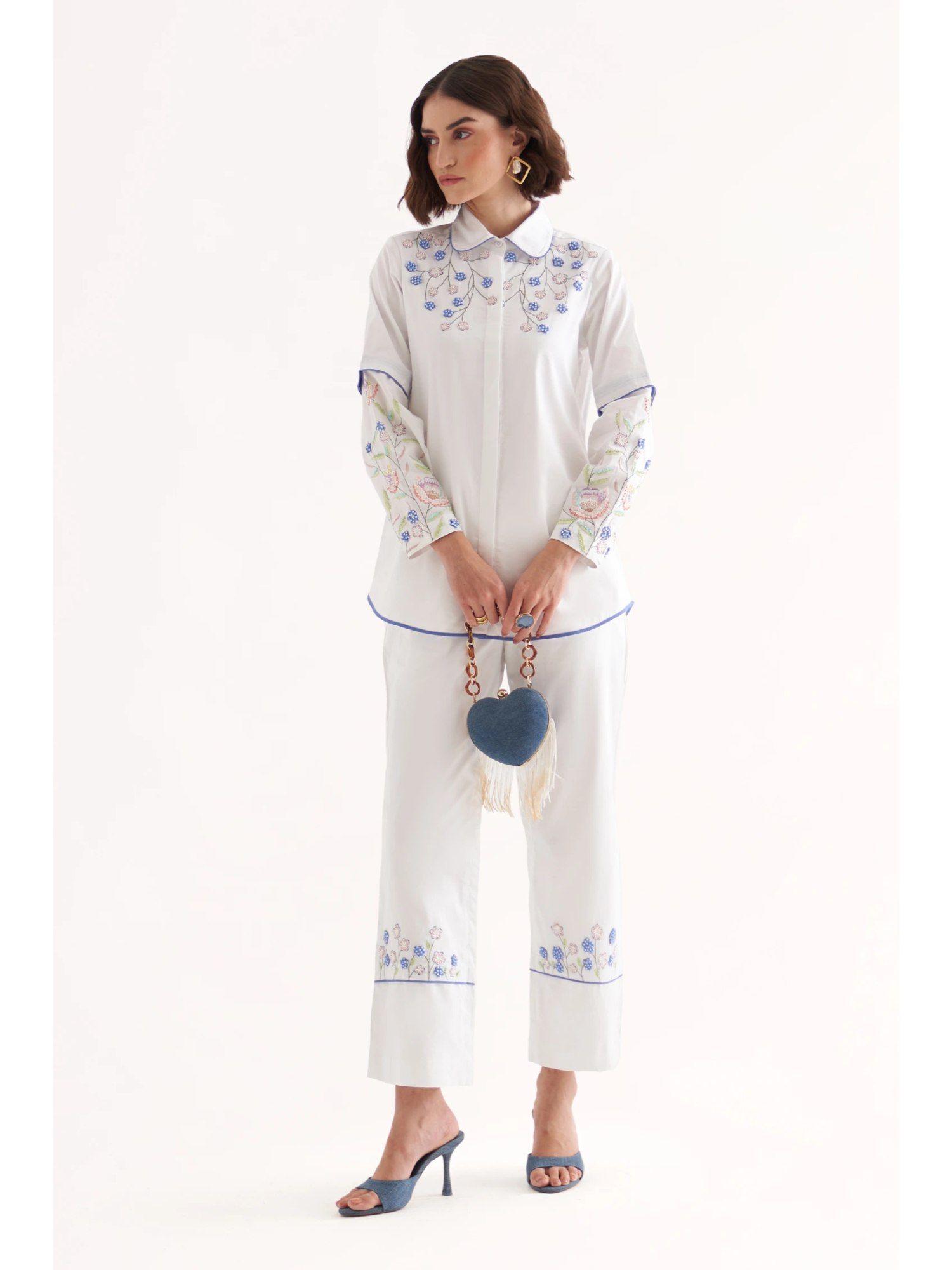 shae white embroidered shirt & pant (set of 2)