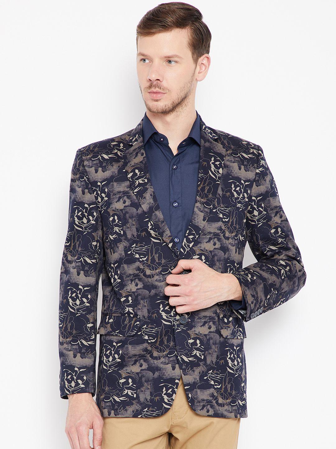 shaftesbury london blue printed single-breasted formal blazer