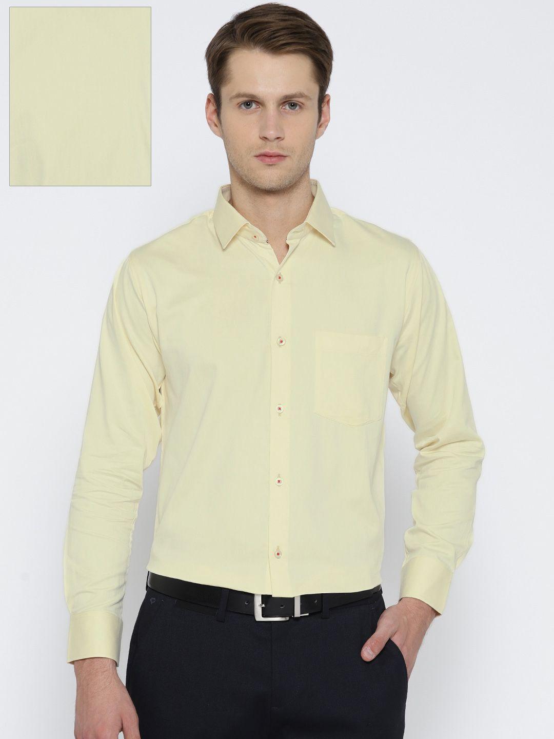 shaftesbury london men cream-coloured regular fit solid formal shirt