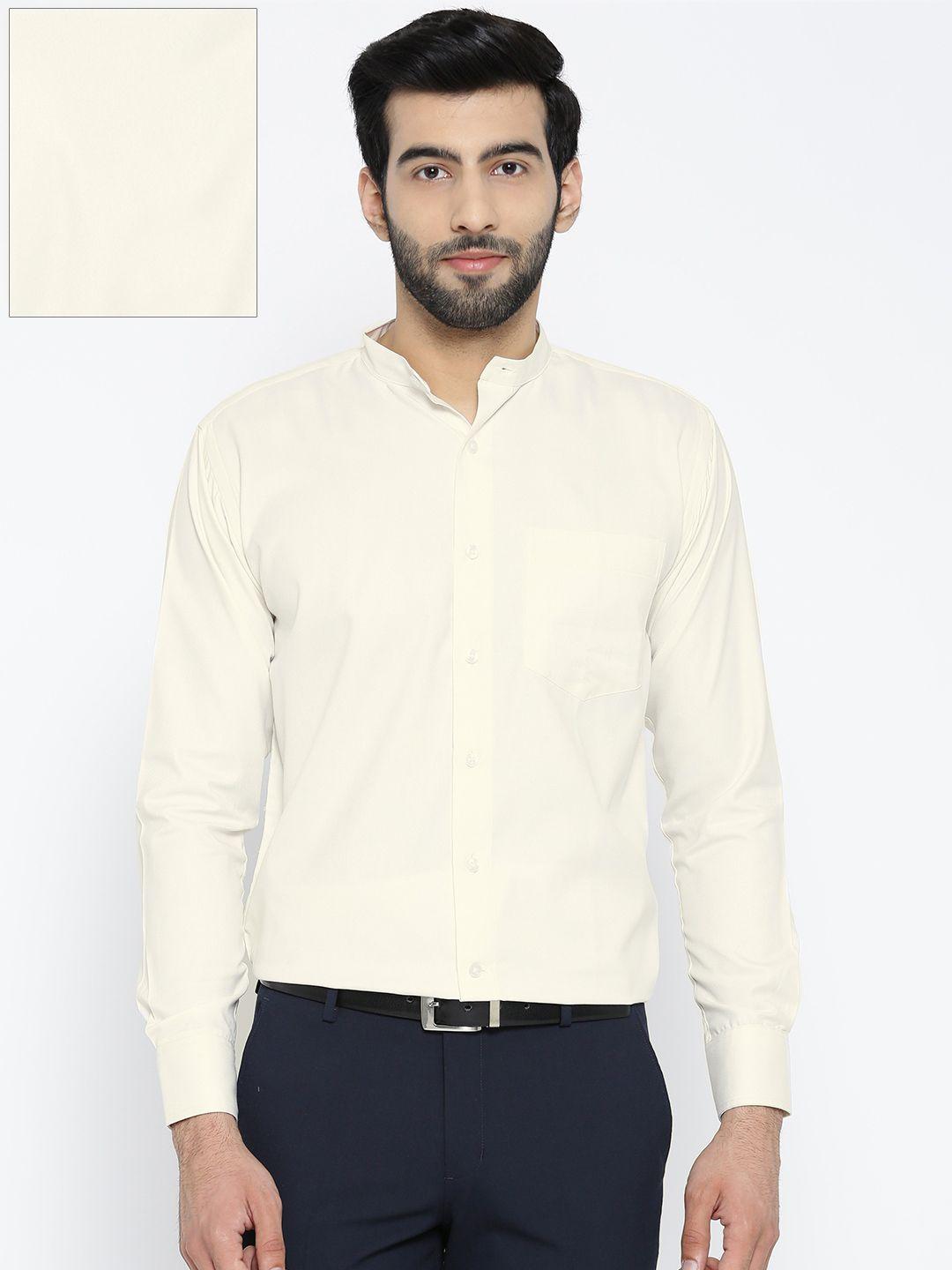 shaftesbury london men cream-coloured smart slim fit solid formal shirt