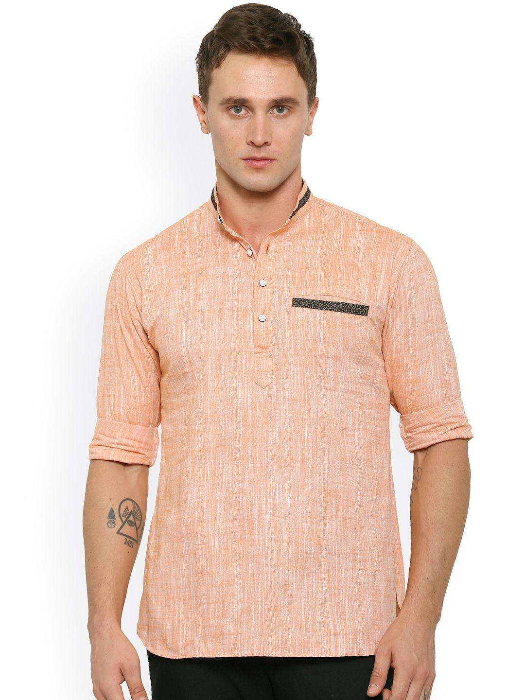 shaftesbury london men orange solid straight kurta